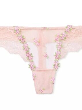 Victoria's Secret Dream Angels Rosebud Embroidery Mesh Thong Panty NWT